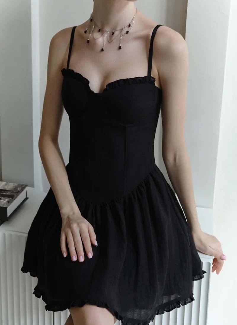 Lichi Mini dress with ruffles on bodice and puffy skirt